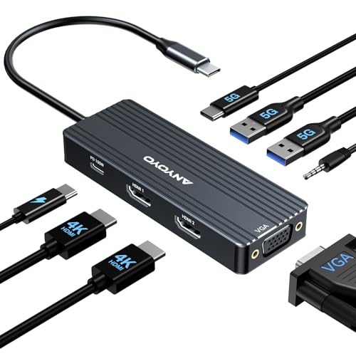 USB C Docking Station Dual Monitor,ANYOYO Triple Display USB C Dock,8 in 1 Laptop Dockingstation mit 2 * 4K HDMI und VGA,PD 100W,Audio,3*USB A/C 3.0 Adapter Compatible with Windows, MacBook, Dell, HP USB C Docking Station Dual Monitor,ANYOYO Triple Display USB C Dock,8 in 1 Laptop Dockingstation mit 2 * 4K HDMI und VGA,PD 100W,Audio,3*USB A/C 3.0 Adapter Compatible with Windows, MacBook, Dell, HP von ANYOYO