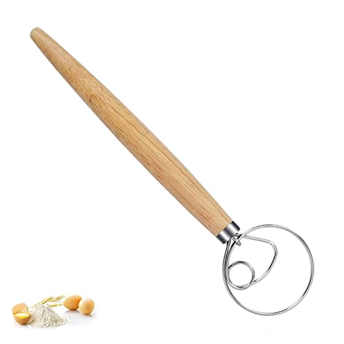 Dänischer Teig Schneebesen,Edelstahl Holländischer Teig Schneebesen,Teigbesen Holzgriff,Mixer Brotbesen für Brotteig,Gebäck oder Pizzateig von ANYUANKW