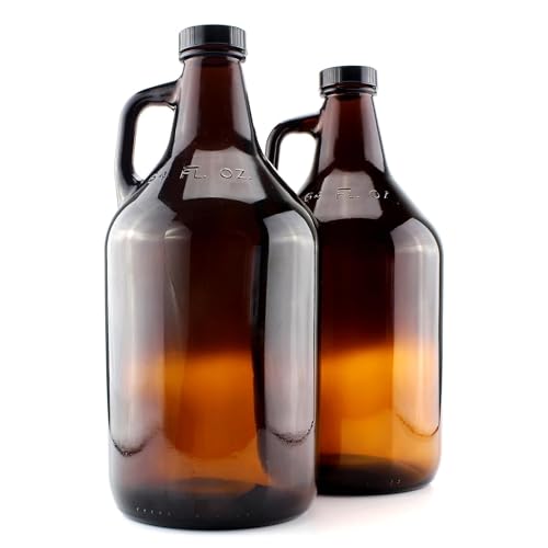 ANZAGA Glas-Growler, 2er-Pack – 64oz bernsteinfarbene Bierflaschen mit Verschluss von ANZAGA