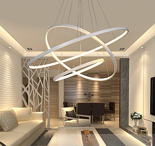 ANZHUANG 115W Pendelleuchte Kronleuchter Wohnzimmer Dimmbar mit Fernbedienung LED Modern Kreativ Pendellampe Ring Rund Weiss Aluminium Acryl Deckenleuchte Esszimmer Hängelampe. von ANZHUANG