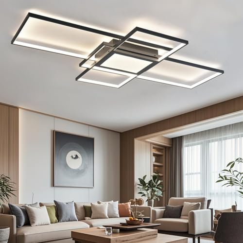 ANZHUANG Deckenlampe LED 120cm Dimmbar mit Fernbedienung Moderne Flache Deckenleuchte für Wohnzimmer & Schlafzimmer, Schwarz (80X60X9cm) von ANZHUANG