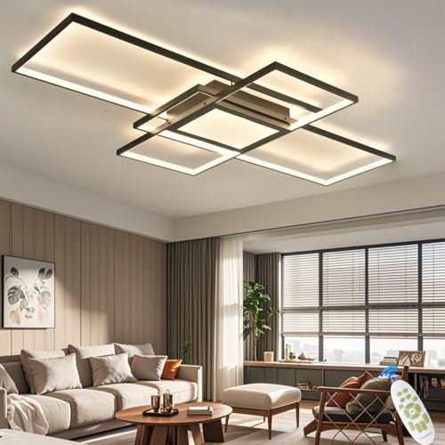 ANZHUANG Deckenlampe Wohnzimmer Led Deckenleuchte Dimmbar decken lampen Modern Multifunktional Wohnzimmerlampe Deckenbeleuchtung für Schlafzimmer.Schwarz（110x70x9cm） von ANZHUANG