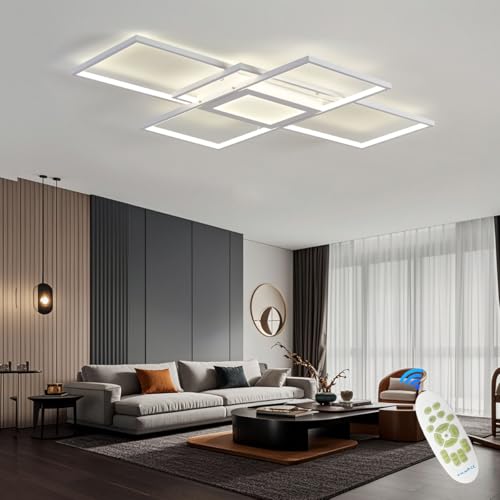ANZHUANG LED Deckenlampe,Modern Deckenlampe Dimmbar mit Fernbedienung LED Deckenleuchte Rechteckige Deckenbeleuchtung Wohnzimmer Lampe Decke Schlafzimmerlampe,Weiß (140X80X9cm) von ANZHUANG