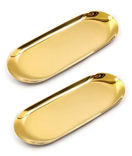 ANZOME 2 Stück Serviertablett kleines Dekotablett Goldene ovale dessertschale schmuckständer Gold Dekoration für zuhause 23 x 9,5 cm von ANZOME