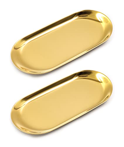ANZOME Serviertablett kleines Dekotablett Goldene ovale dessertschale schmuckständer Gold Dekoration für zuhause 18 x 8,5 cm von ANZOME