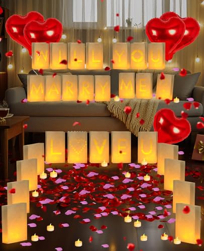 ANZOME 35 Stück schwer entflammbare Leuchtbrieftüten — Will You Marry Me Zeichen & I Love You Leuchtbuchstaben — Pathway Papierlaternen für Antrag, Verlobung & Valentinstag ANZOME 35 Stück schwer entflammbare Leuchtbrieftüten — Will You Marry Me Zeichen & I Love You Leuchtbuchstaben — Pathway Papierlaternen für Antrag, Verlobung & Valentinstag von ANZOME