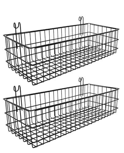 ANZOME Drahtkörbe aus Metall zum Aufhängen mit Haken, schwarze Draht-Wandkörbe für Gitterpaneel-Organizer, multifunktionale Gitter-Wandkörbe für Küche, Badezimmer, Aufbewahrung, Ausstellungsregal, von ANZOME