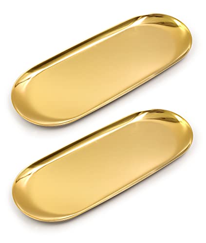 ANZOME Serviertablett kleines Dekotablett Goldene ovale dessertschale schmuckständer Gold Dekoration für zuhause (Gold, 2 STK 30 cm) von ANZOME