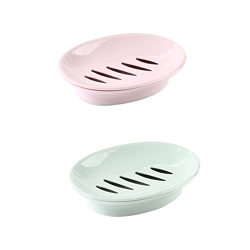 ANZONGYI 2 Stück Seifenschale Halter Keramik Seifenschale Abnehmbare Seifenabtropfständer Kunststoff Seifenhalter für Badezimmer, Dusche, Küchenspüle (Rosa, Blau) von ANZONGYI