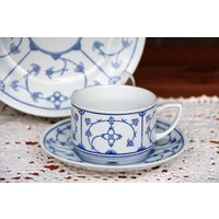 Kaffeegedeck Jäger Eisenberg Weiß-Blau Strohblumenmuster Indisch Blau Vintage Ddr Geschirr Porzellan von ANadelchen