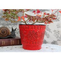 Pflanztopf Übertopf Keramik 17, 5 cm Steinzeug Rot Blumenübertopf Zimmerpflanzen Topf Vintage Blumenschale Pflanzschale von ANadelchen