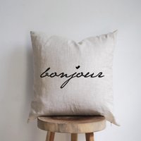 Handgezeichnetes Leinen Kissen Bonjour Akzent Kissen von ANamDesign