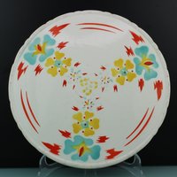 Art Deco Blumen Steingut Serviertablett Platte Art Deco Blumen Steingut Serviertablett Platte von MastorasAntiques
