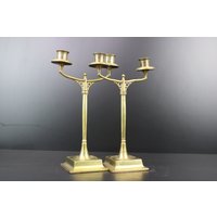 Jugendstil Paar Kerzenhalter Aus Bronze Im Stil Von Jan Eisenlöffel von MastorasAntiques