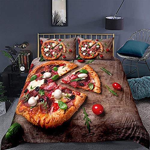 ANnjab 3D bettwäsche Weich Atmungsaktiv Bettbezüge Und Kissenbezug Pizza Einzeln (135x200 cm), 2er Set 1 Stück Bettbezug + 1 Stück passender Kissenbezug von ANnjab