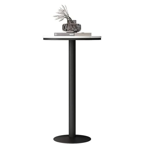 ANram Bistrotisch, Couchtisch, runde Cocktail-Bartische mit schwarzen Metallbeinen und stabilem Sockel, 55 cm hoher Pub-Tisch mit Marmorplatte für Familienempfangsräume, Bar, Pub, moderner Freizei von ANram