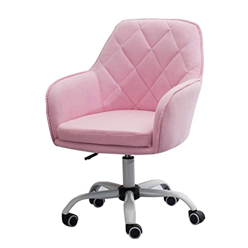 ANram Computerstuhl, höhenverstellbarer Stuhl, Samt-Drehstuhl mit Rückenlehne, 360° drehbare Rollen, Bürostuhl (Rosa) von ANram