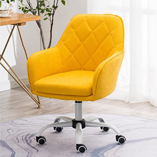 ANram Computerstuhl, höhenverstellbarer Stuhl, Samt-Drehstuhl mit Rückenlehne, 360° drehbare Rollen, Bürostuhl (gelb) von ANram