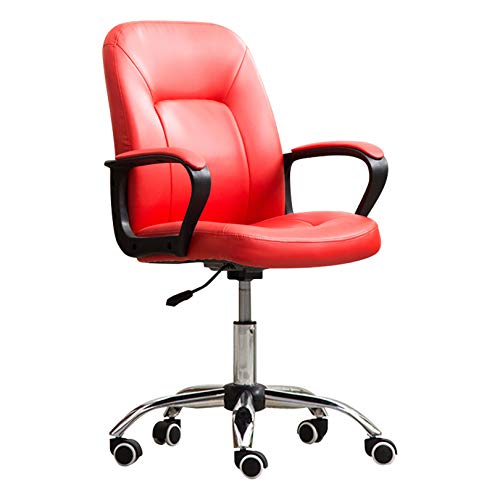 ANram Drehstuhl für das Heimbüro, gepolsterter Bürostuhl aus PU-Leder mit Armlehnen, Kleiner Schreibtischstuhl für Besprechungszimmer und Arbeitszimmer (rot) von ANram