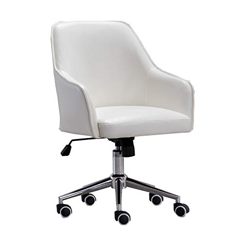 ANram Home-Office-Stuhl, ergonomischer Schreibtischstuhl, PU-Leder, Computerstuhl mit Lordosenstütze, Armlehne, drehbar, verstellbar, mittlere Rückenlehne, Bürostuhl (weiß) von ANram