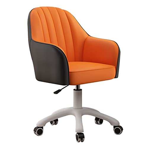 ANram PU-Leder mit mittlerer Rückenlehne, höhenverstellbarer Drehstuhl für Computer, Büro, Zuhause, Schminkstuhl mit Rollen (Orange) von ANram