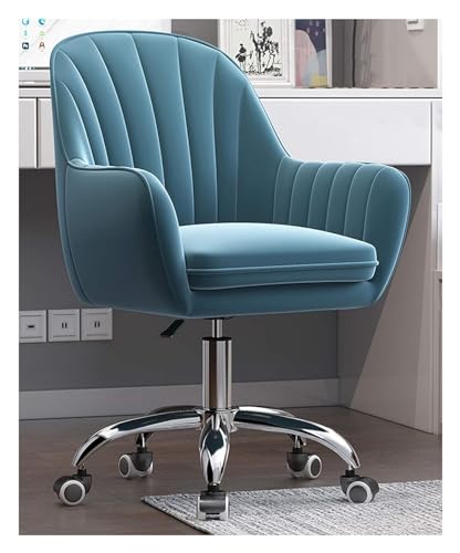 ANram Stuhl, Schreibtischstühle, Bürodrehstuhl, Verstellbarer Dicker Sitzkissen-Samtstoff, rollender, drehbarer, Verstellbarer Arbeitsstuhl mit mittlerer Rückenlehne (Farbe: Dunkelblau, Größe: ver von ANram