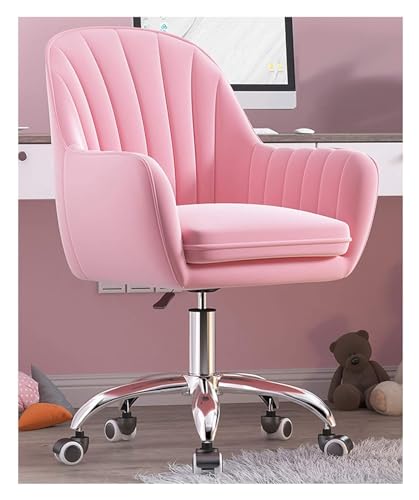 ANram Stuhl, Schreibtischstühle, Bürodrehstuhl, Verstellbarer Dicker Sitzkissen-Samtstoff, rollender, drehbarer, Verstellbarer Arbeitsstuhl mit mittlerer Rückenlehne (Farbe: Rosa, Größe: versilber von ANram