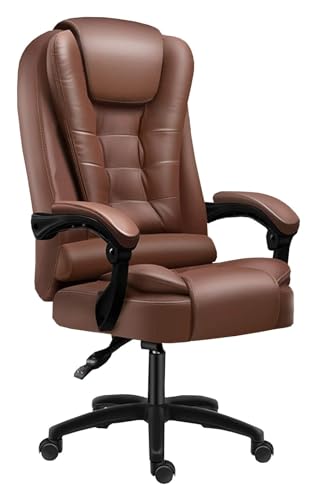 ANram Stuhl Bürostuhl mit hoher Rückenlehne, Computer-Schreibtischstuhl mit Lordosenstütze und gepolsterten Armlehnen Ergonomischer Drehstuhl PU-Leder-Chefsessel (Farbe: Braun) von ANram