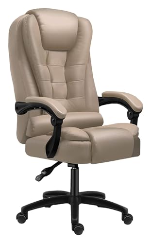 ANram Stuhl Bürostuhl mit hoher Rückenlehne, Computer-Schreibtischstuhl mit Lordosenstütze und gepolsterten Armlehnen Ergonomischer Drehstuhl PU-Leder-Chefsessel (Farbe: Khaki) von ANram