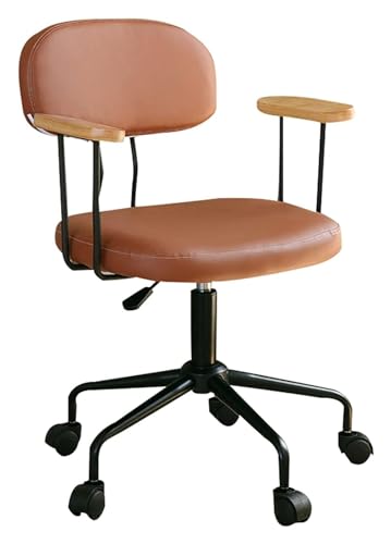 ANram Stuhl Drehbarer Bürostuhl, PU-Leder-Bürostuhl mit Armlehnen und Rückenstütze Drehbarer Schreibtischstuhl für höhenverstellbaren ergonomischen Computerstuhl (Farbe: Braun) von ANram