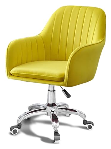 ANram Stuhl Samt Lila Schreibtischstuhl für Büro, Drehstuhl mit Armlehnen und gepolstertem Sitz, höhenverstellbarer Rollstuhl, Silberne Basis, Gelb (Farbe: Natur) von ANram