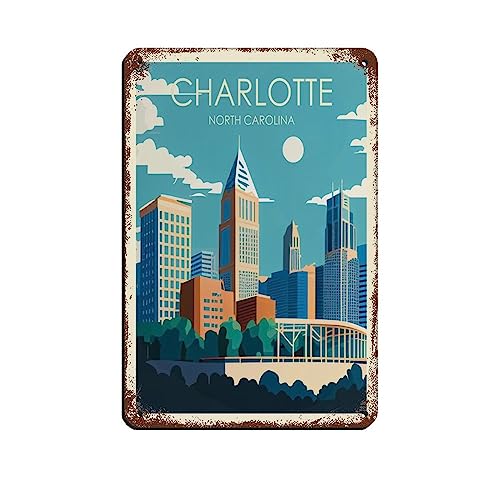Charlotte North Carolina Reiseposter, Retro-Poster, Metallblechschild, schicke Kunst, Retro, Eisenmalerei, Bar, Menschen, Höhle, Café, Familie, Garage, Poster, Wanddekoration, 20 x 30 cm von ANueva