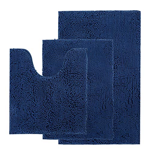 AOACreations Chenille Shag Badteppiche, Shaggy Badezimmerteppich-Set, 3-teilig, weicher Plüsch, luxuriös, hoher Flor, saugfähig, rutschfest, 1 groß, 1 Kontur, 1 klein (3-teiliges Konturen-Set, von AOACreations