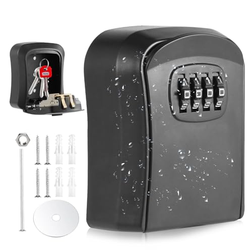 AOAOJIAO Wandbefestigte Schlüsseltresor mit Zahlencode, wasserdichte Schlüsselbox, Sicherheits Schlüsselsafe Aussen, Schlüsselkasten mit Code für Zuhause, Garage, Schule (ABS M) von AOAOJIAO