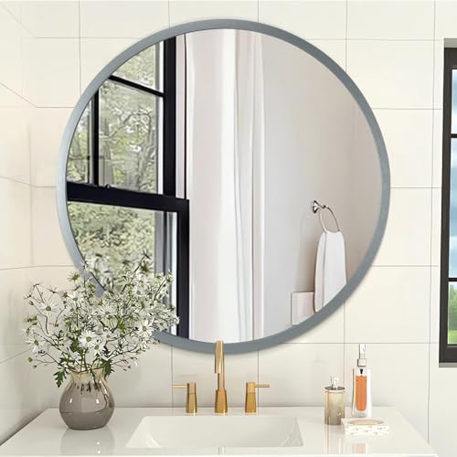 AOAOPQ Badspiegel Grau Wunderschöner tiefer Rahmen Wandspiegel, Moderner Runder Badspiegel für Schlafzimmer, Wohnzimmer Hängend 20 Zoll von AOAOPQ