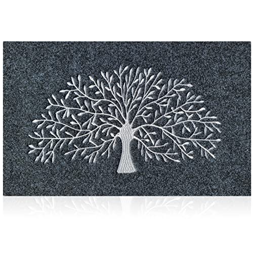 AOAOPQ Fußmatte Baum des Lebens Schmutzfangmatte Bodenmatte Waschbare Absperrmatte Strapazierfähige rutschfeste Eingangsteppich Super saugfähig für Innen- und Außenbereich Teppich (Grey, 40 x 60 cm) von AOAOPQ