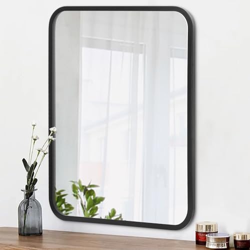AOAOPQ Gerahmter rechteckiger Wandspiegel, 40 x 50 cm, schwarz, für Badezimmer, Schlafzimmer, Waschraum, Wohnzimmer, Esszimmer, hängend horizontal oder vertikal von AOAOPQ
