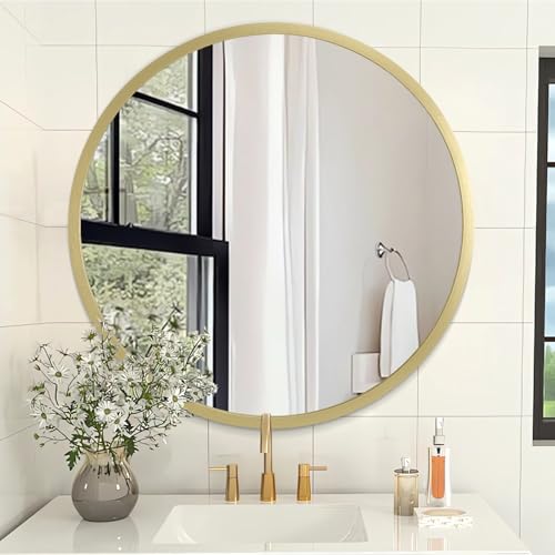 AOAOPQ Gold Badspiegel für Wand Rund Horn Kreis Gebürstet Großer Wandmontiert 24 Zoll Spiegels Anti Rost Aluminium Ative für Eingang Flur Flur Eingang von AOAOPQ