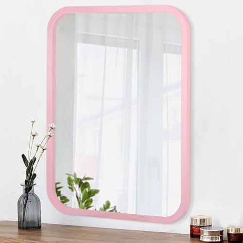 AOAOPQ Rechteckiger Badezimmerspiegel, Wandspiegel zum Aufhängen, vertikaler Badezimmer-Waschtisch, gerahmt, hochauflösender 45 x 60 cm großer rosafarbener Spiegel für modernes Bauernhaus von AOAOPQ