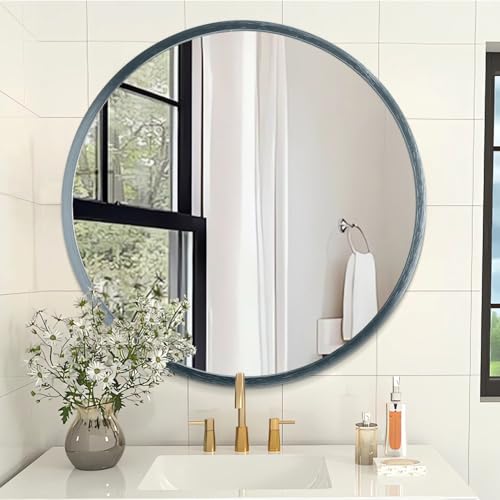 AOAOPQ Spiegel für Wand Kleiner runder Spiegel für Badezimmer Eingangsbereich Wohnzimmer Flur Schlafzimmer Saphir Türkis Matte Frame Spiegel Anti-Rost Hängt Horizontal von AOAOPQ