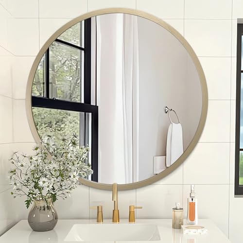 AOAOPQ Wandspiegel 20“ Rund Hängender Spiegel Wandspiegel Hängend für Schlafzimmer Wohnzimmer Ankleidespiegel Aluminium Metall Gebürstet Rahmen von AOAOPQ