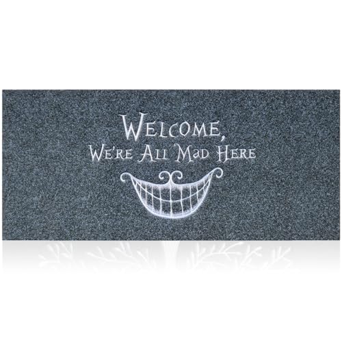 Große Fußmatte für drinnen und draußen, lustige Fußmatte mit Aufschrift "Welcome We're All Mad Here", rutschfeste Teppiche für Eingangsbereich, Terrasse, stark frequentierte Bereiche, 40 x 120 cm, von AOAOPQ