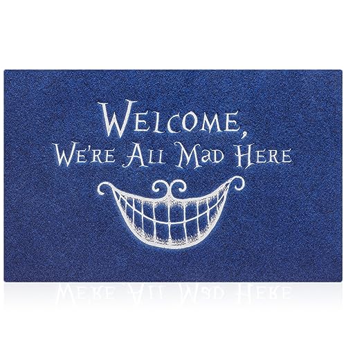 Welcome Outdoor Mat Haustürmatte Willkommen Matte Outdoor für Zuhause Eingang Indoor We"RE All Mad Here Teppich für Haustürmatten Außenmatten für rutschfeste wasserdichte Blau von AOAOPQ