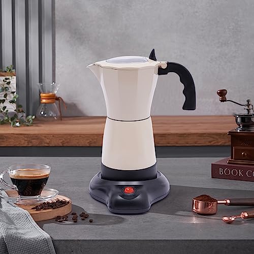 AOAPUMM Espressomaschine Elektrische Kaffeemaschine Kaffeekanne Camping Mokkakanne 6 Tassen Kaffee (300ml) Macht echten italienischen Kaffee (Beige) von AOAPUMM