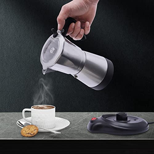 AOAPUMM Espressomaschine Elektrische Kaffeemaschine Kaffeekanne Camping Mokkakanne 6 Tassen Kaffee (300ml) Macht echten italienischen Kaffee (Silbrig) von AOAPUMM