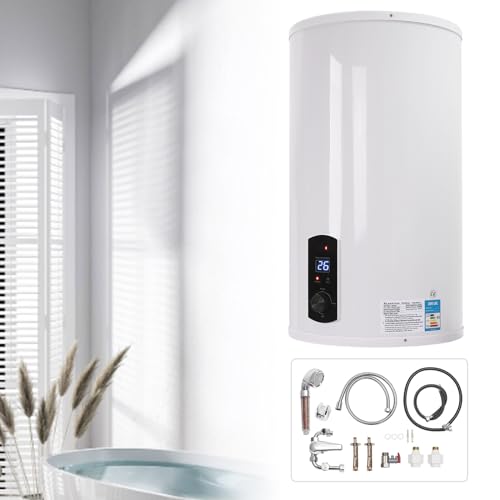 Elektrischer Warmwasserspeicher 2KW Vertikaler digitaler elektrischer Durchlauferhitzer mit Handbrause mit LED-Bildschirm für Küche, Bad und Wohnwagen (120L) von AOAPUMM