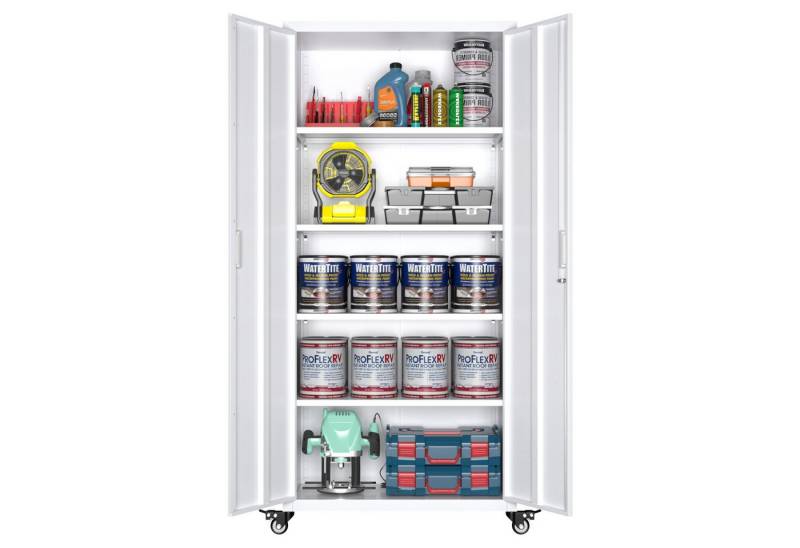 AOBABO Fächerschrank für autos, räder, eingebaute rollen (1er Set) mit zwei Türen und vier verstellbaren Regalen, für Büro, Garage von AOBABO