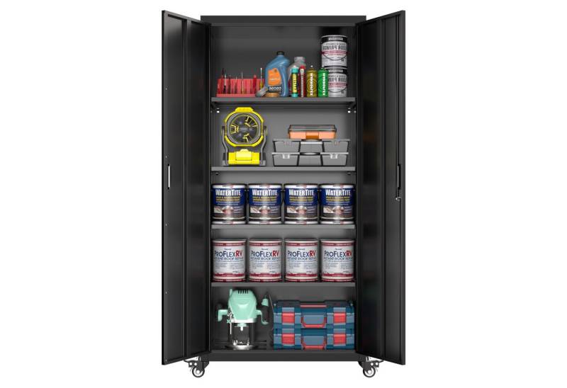 AOBABO Fächerschrank für autos, räder, eingebaute rollen (1er Set) mit zwei Türen und vier verstellbaren Regalen, für Büro, Garage von AOBABO
