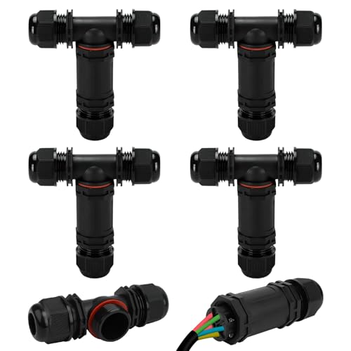 4 Stück Kabelverbinder Wasserdicht IP68, T-Form Verteilerdose Klemmdose Kabelverbinder Wasserdicht 5-polig Erdkabel Verbindungsmuffe für Ø3-15 mm Kabeldurchmesser 4 Stück Kabelverbinder Wasserdicht IP68, T-Form Verteilerdose Klemmdose Kabelverbinder Wasserdicht 5-polig Erdkabel Verbindungsmuffe für Ø3-15 mm Kabeldurchmesser von AOBOPLE