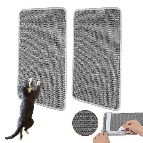 AOBOPLE 2 Stück Kratzmatte Katze 25x50cm Wand Katzenkratzbrett Kratzteppich Sisal Kratzmatte für Katze mit Klebeband Katzenkratzmatte für Schützt Teppiche und Sofas (Grau) von AOBOPLE